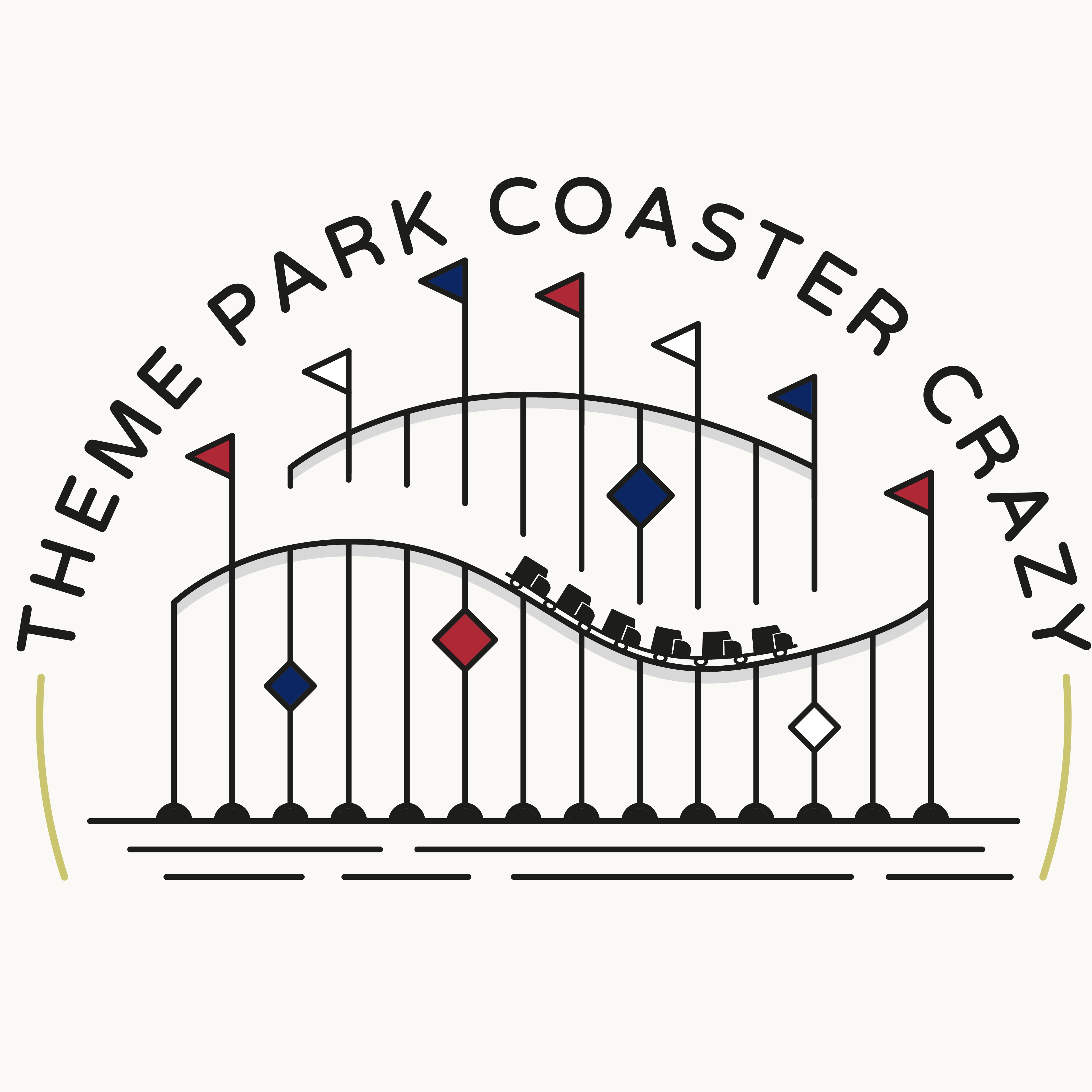 The Logo for this site has a coaster going over some hills with with red, white, and blue flags in the background.